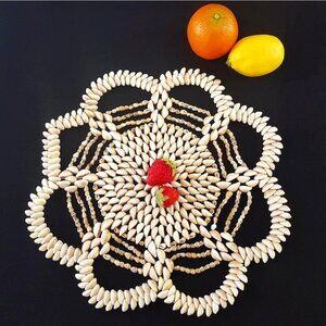 14 Inch Vintage Cowrie Seashell Trivet for Coastal Beach House or Boho Decor